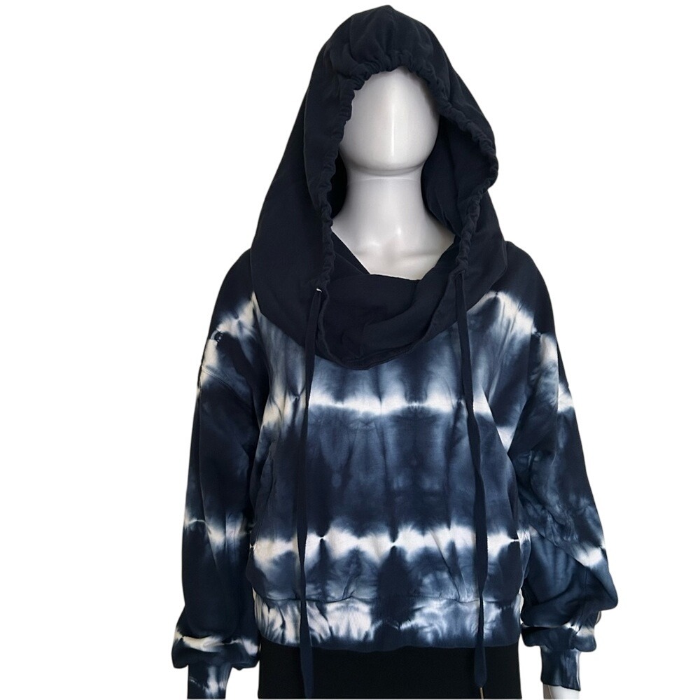 Young fabulous & broke Funnel Neck Hoodie Blue and White Pullover sweatshirt - M
